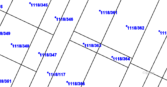 Parcela st. 1118/363 v KÚ Červenka, Katastrální mapa