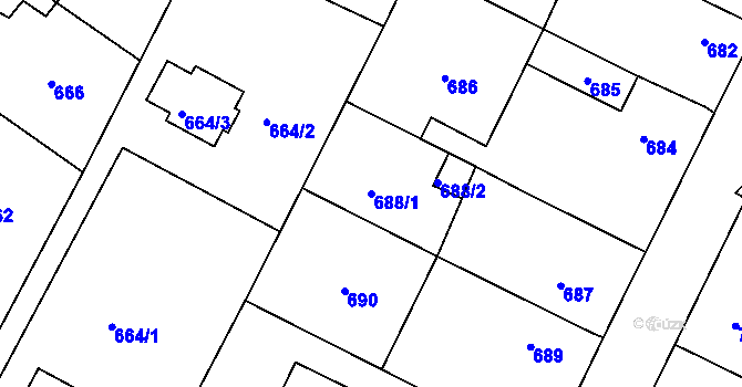 Parcela st. 688/1 v KÚ Červenka, Katastrální mapa
