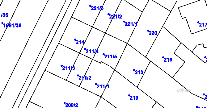 Parcela st. 211/5 v KÚ Červenka, Katastrální mapa