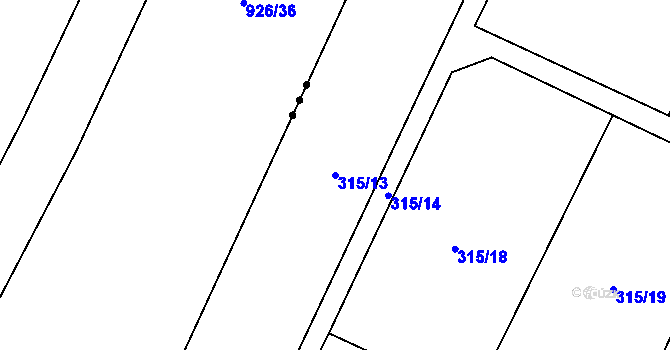 Parcela st. 315/13 v KÚ Tři Dvory u Litovle, Katastrální mapa