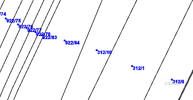 Parcela st. 312/16 v KÚ Tři Dvory u Litovle, Katastrální mapa