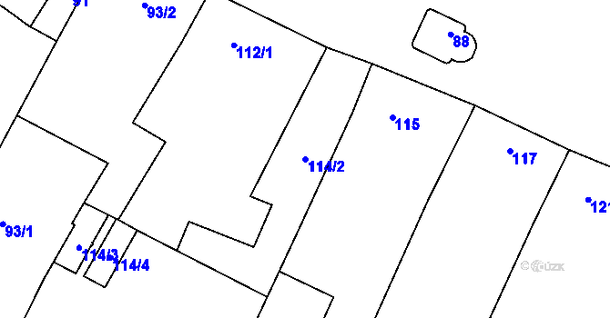 Parcela st. 114/2 v KÚ Tři Dvory u Litovle, Katastrální mapa