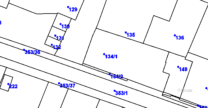 Parcela st. 134/1 v KÚ Tři Dvory u Litovle, Katastrální mapa