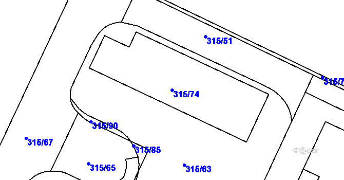 Parcela st. 315/74 v KÚ Tři Dvory u Litovle, Katastrální mapa
