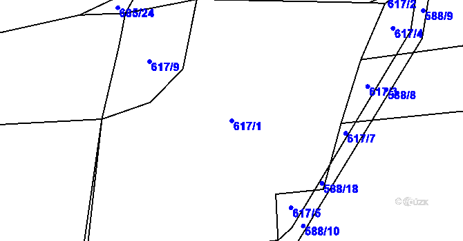 Parcela st. 617/1 v KÚ Červený Hrádek u Dačic, Katastrální mapa