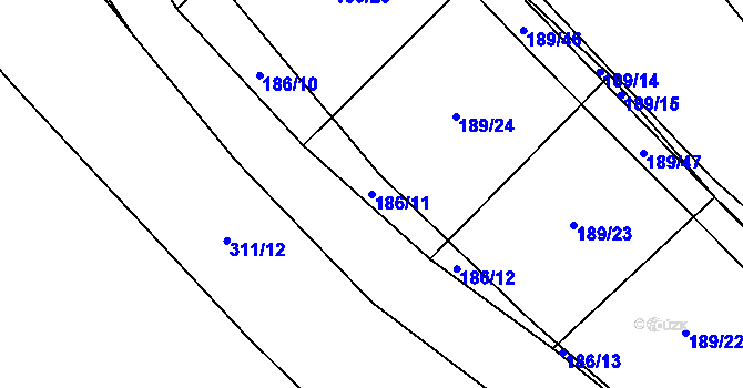 Parcela st. 186/11 v KÚ Červený Hrádek u Dačic, Katastrální mapa