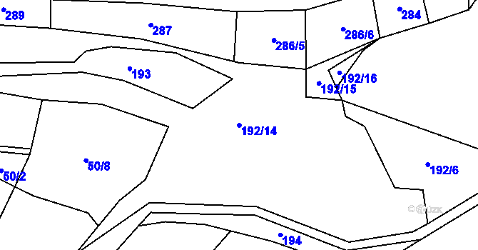 Parcela st. 192/14 v KÚ Jersice, Katastrální mapa