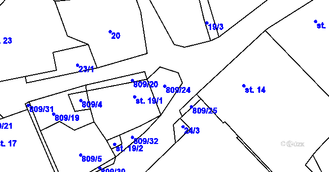Parcela st. 809/24 v KÚ Jersice, Katastrální mapa