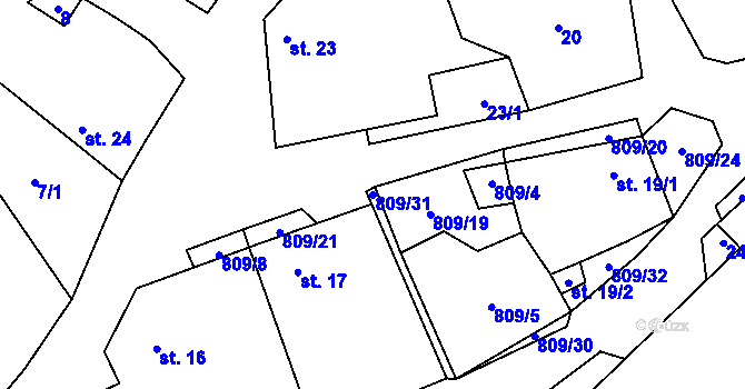 Parcela st. 809/31 v KÚ Jersice, Katastrální mapa