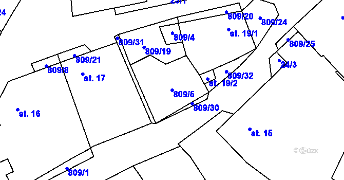 Parcela st. 809/5 v KÚ Jersice, Katastrální mapa