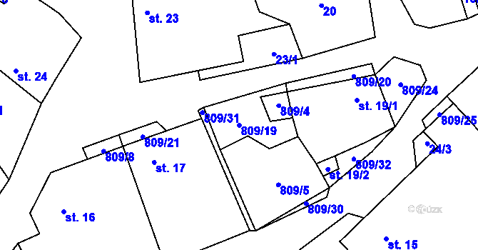 Parcela st. 809/19 v KÚ Jersice, Katastrální mapa
