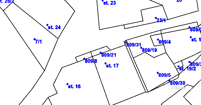 Parcela st. 809/21 v KÚ Jersice, Katastrální mapa