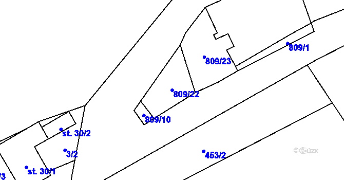 Parcela st. 809/22 v KÚ Jersice, Katastrální mapa