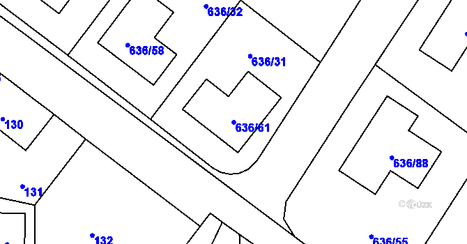 Parcela st. 636/61 v KÚ Červený Hrádek u Plzně, Katastrální mapa