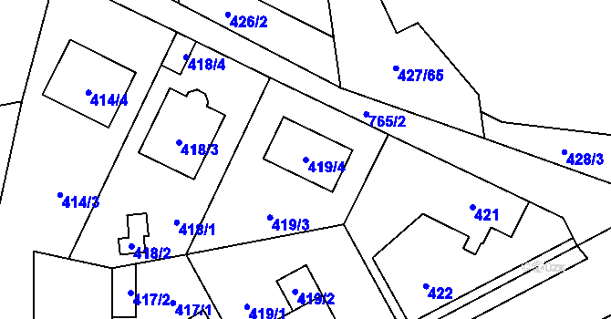 Parcela st. 419/4 v KÚ Červený Hrádek u Plzně, Katastrální mapa