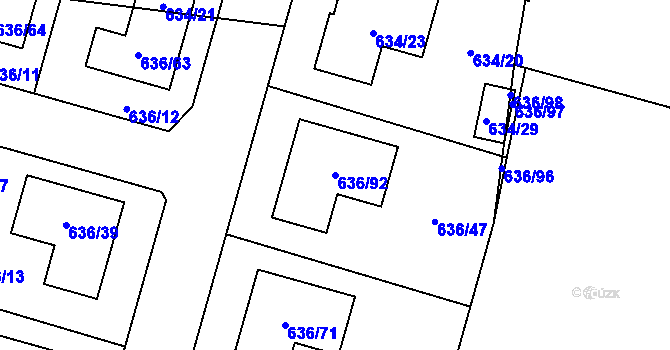 Parcela st. 636/92 v KÚ Červený Hrádek u Plzně, Katastrální mapa