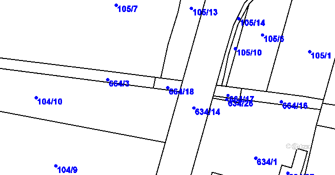 Parcela st. 664/18 v KÚ Červený Hrádek u Plzně, Katastrální mapa
