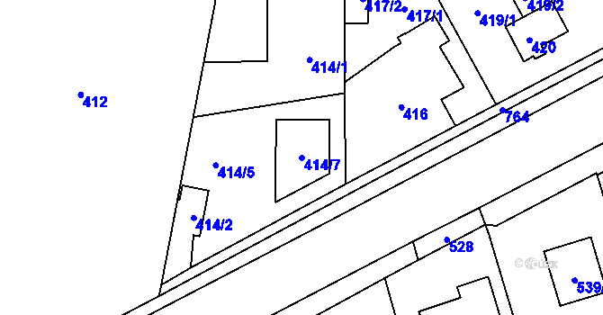 Parcela st. 414/7 v KÚ Červený Hrádek u Plzně, Katastrální mapa