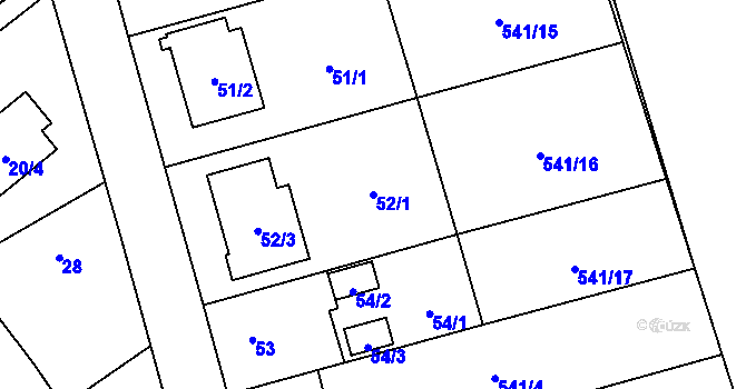 Parcela st. 52/1 v KÚ Červený Hrádek u Plzně, Katastrální mapa