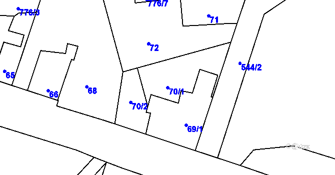 Parcela st. 70/1 v KÚ Červený Hrádek u Plzně, Katastrální mapa