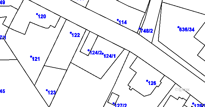 Parcela st. 124/1 v KÚ Červený Hrádek u Plzně, Katastrální mapa