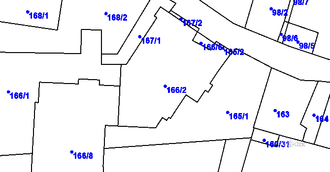 Parcela st. 166/2 v KÚ Červený Hrádek u Plzně, Katastrální mapa