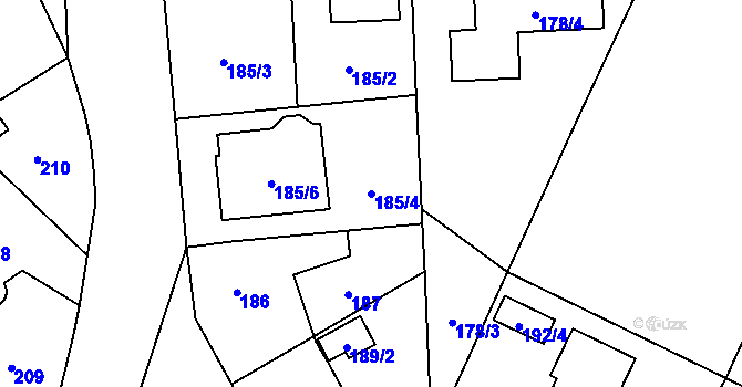 Parcela st. 185/4 v KÚ Červený Hrádek u Plzně, Katastrální mapa