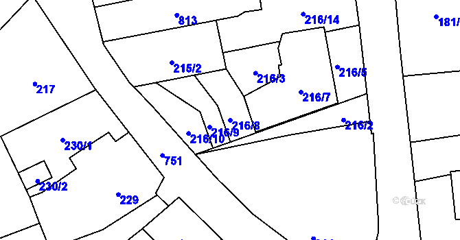 Parcela st. 216/8 v KÚ Červený Hrádek u Plzně, Katastrální mapa