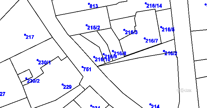Parcela st. 216/9 v KÚ Červený Hrádek u Plzně, Katastrální mapa