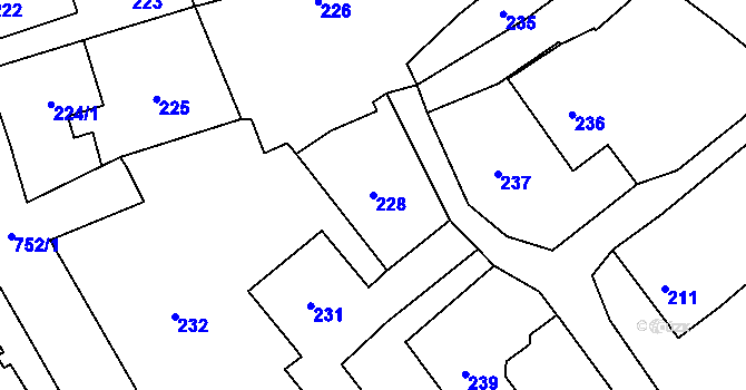 Parcela st. 228 v KÚ Červený Hrádek u Plzně, Katastrální mapa