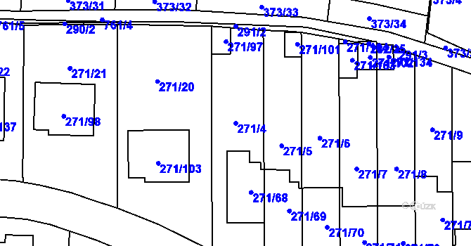 Parcela st. 271/4 v KÚ Červený Hrádek u Plzně, Katastrální mapa