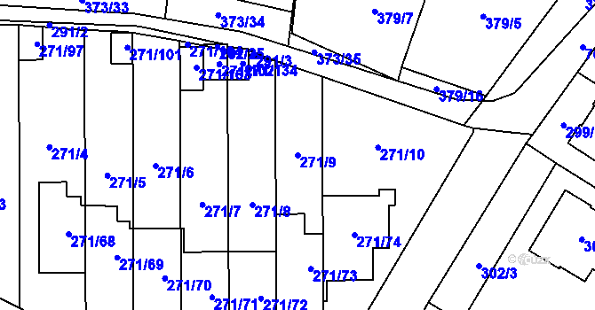 Parcela st. 271/9 v KÚ Červený Hrádek u Plzně, Katastrální mapa