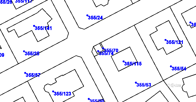 Parcela st. 355/74 v KÚ Červený Hrádek u Plzně, Katastrální mapa