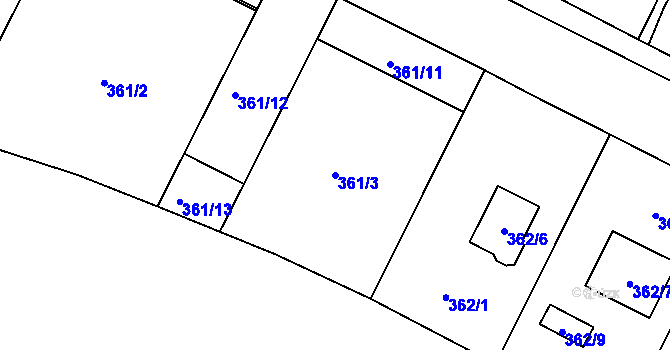 Parcela st. 361/3 v KÚ Červený Hrádek u Plzně, Katastrální mapa