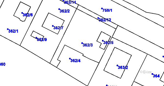 Parcela st. 362/3 v KÚ Červený Hrádek u Plzně, Katastrální mapa