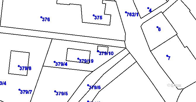 Parcela st. 379/10 v KÚ Červený Hrádek u Plzně, Katastrální mapa