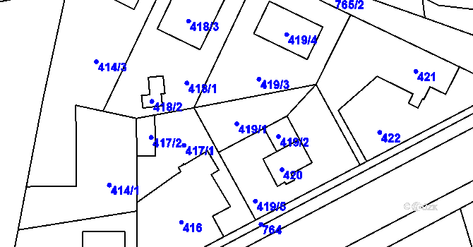 Parcela st. 419/1 v KÚ Červený Hrádek u Plzně, Katastrální mapa