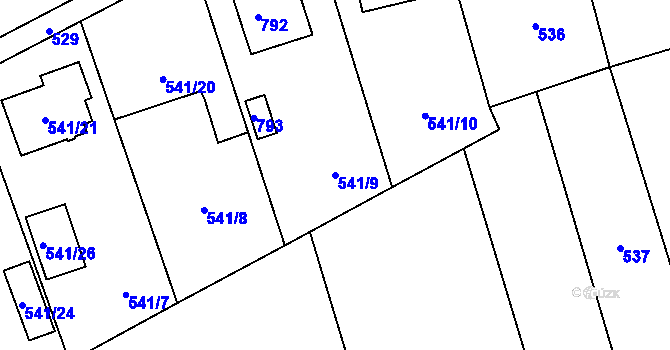 Parcela st. 541/9 v KÚ Červený Hrádek u Plzně, Katastrální mapa