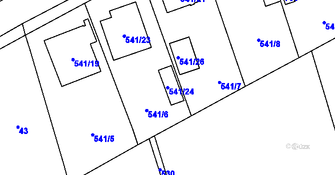 Parcela st. 541/24 v KÚ Červený Hrádek u Plzně, Katastrální mapa