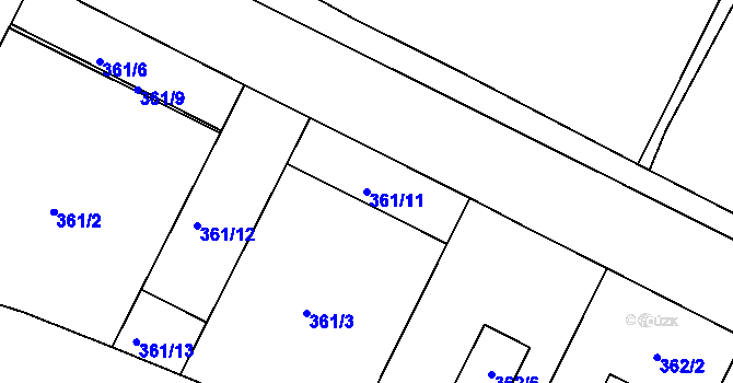 Parcela st. 361/11 v KÚ Červený Hrádek u Plzně, Katastrální mapa