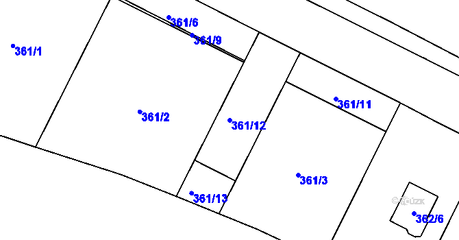 Parcela st. 361/12 v KÚ Červený Hrádek u Plzně, Katastrální mapa