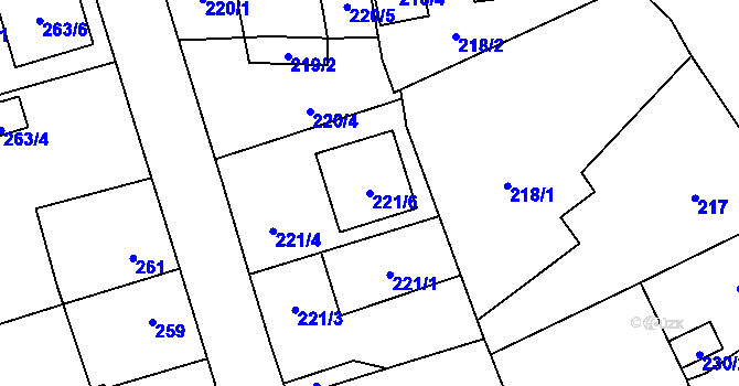Parcela st. 221/6 v KÚ Červený Hrádek u Plzně, Katastrální mapa