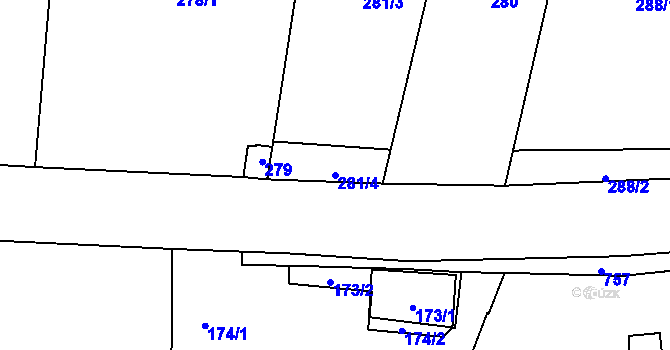 Parcela st. 281/4 v KÚ Červený Hrádek u Plzně, Katastrální mapa