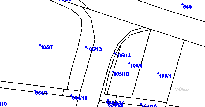 Parcela st. 105/9 v KÚ Červený Hrádek u Plzně, Katastrální mapa