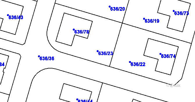 Parcela st. 636/23 v KÚ Červený Hrádek u Plzně, Katastrální mapa
