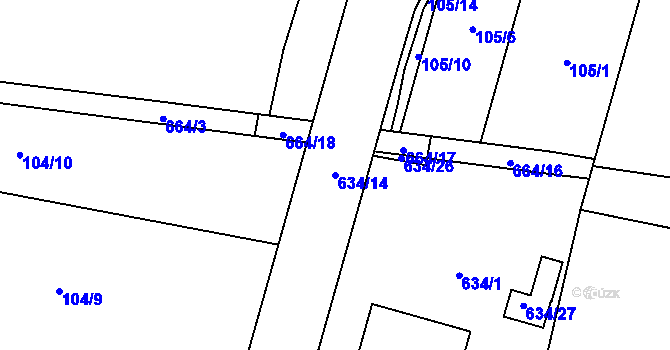 Parcela st. 634/14 v KÚ Červený Hrádek u Plzně, Katastrální mapa