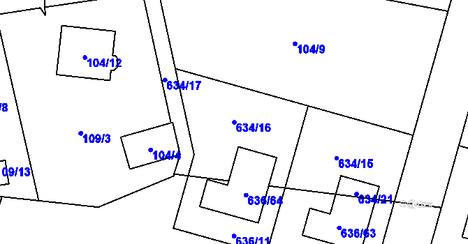 Parcela st. 634/16 v KÚ Červený Hrádek u Plzně, Katastrální mapa