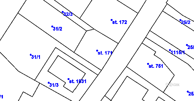 Parcela st. 171 v KÚ Červený Kostelec, Katastrální mapa