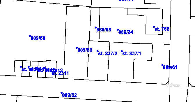 Parcela st. 837/2 v KÚ Červený Kostelec, Katastrální mapa