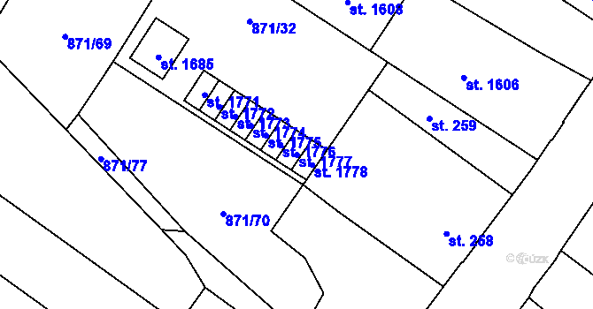 Parcela st. 1777 v KÚ Červený Kostelec, Katastrální mapa